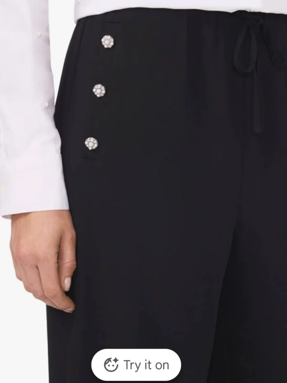 Size M,L,XL CeCe Black Wide Leg Drawstring Pants with Button Detail Faux Pockets